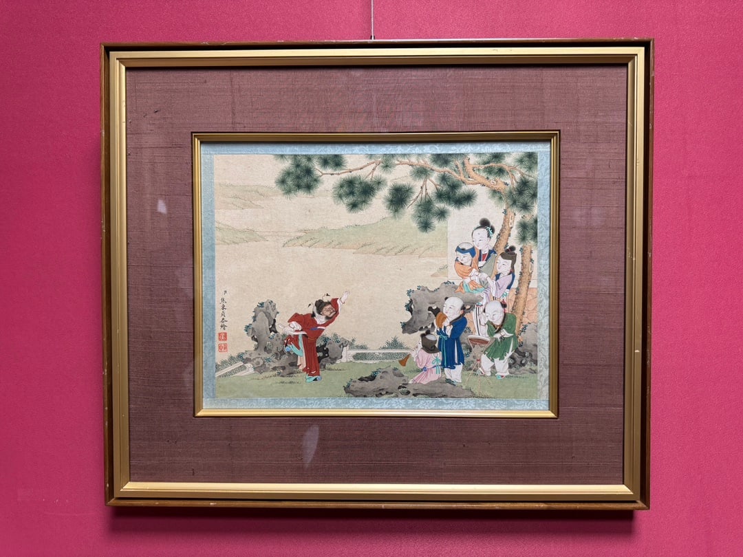 A Chinese Ink Painting of Figures on Paper, With a Frame: A Chinese Ink Painting of Figures on Paper, With a Frame,Qing Dynasty, China,Jiao Bingzhen,without frame size:14.6inx10.6in