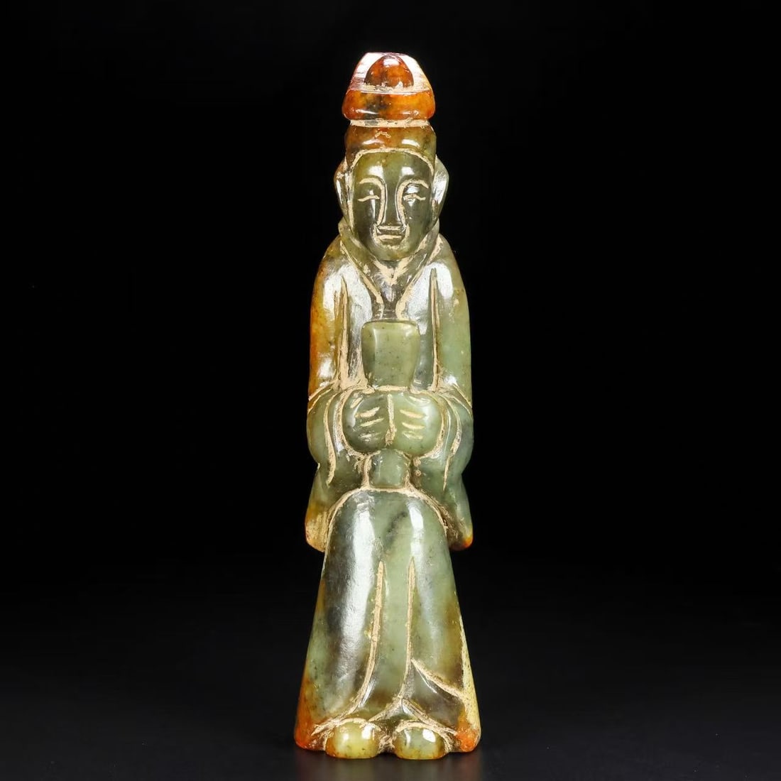 An Exquisite Hotan Jade Human Ornament: An Exquisite Hotan Jade Human Ornament,Han Dynasty, China,Size:1.3inx1.2inx5.5in,Weight:226g 和田玉人摆件,中国汉代