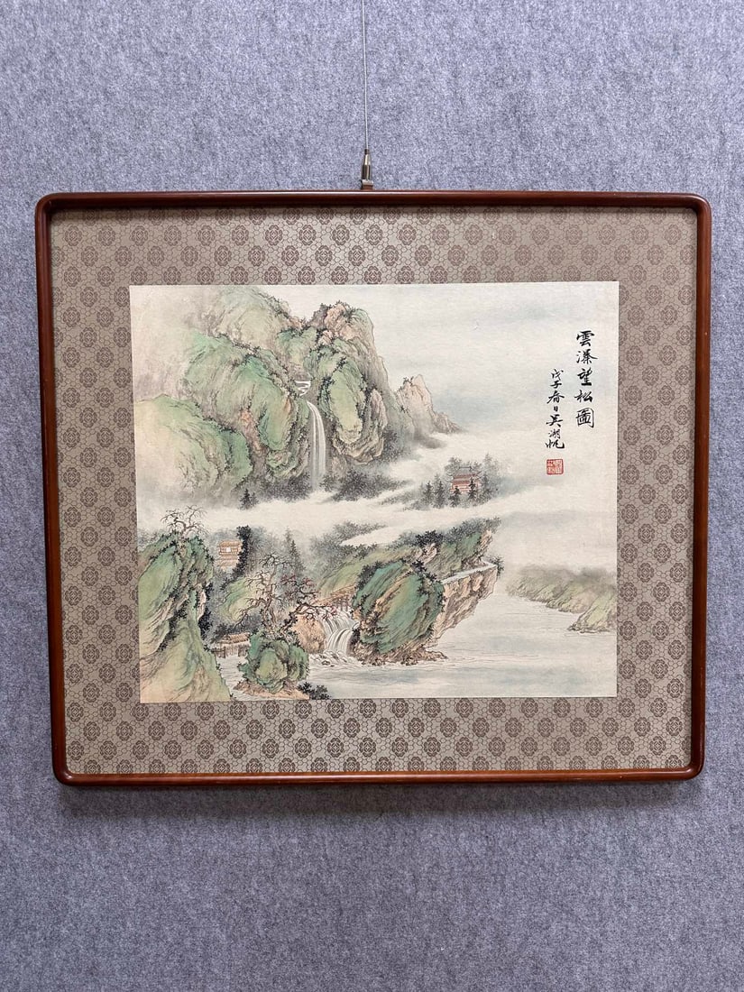 A Chinese Ink Painting of Landscape on Paper, With a Frame: A Chinese Ink Painting of Landscape on Paper, With a Frame,Modern Time of China,Wu Hufan,without frame size:20.9inx18.1in 一幅中国水墨纸本山૒