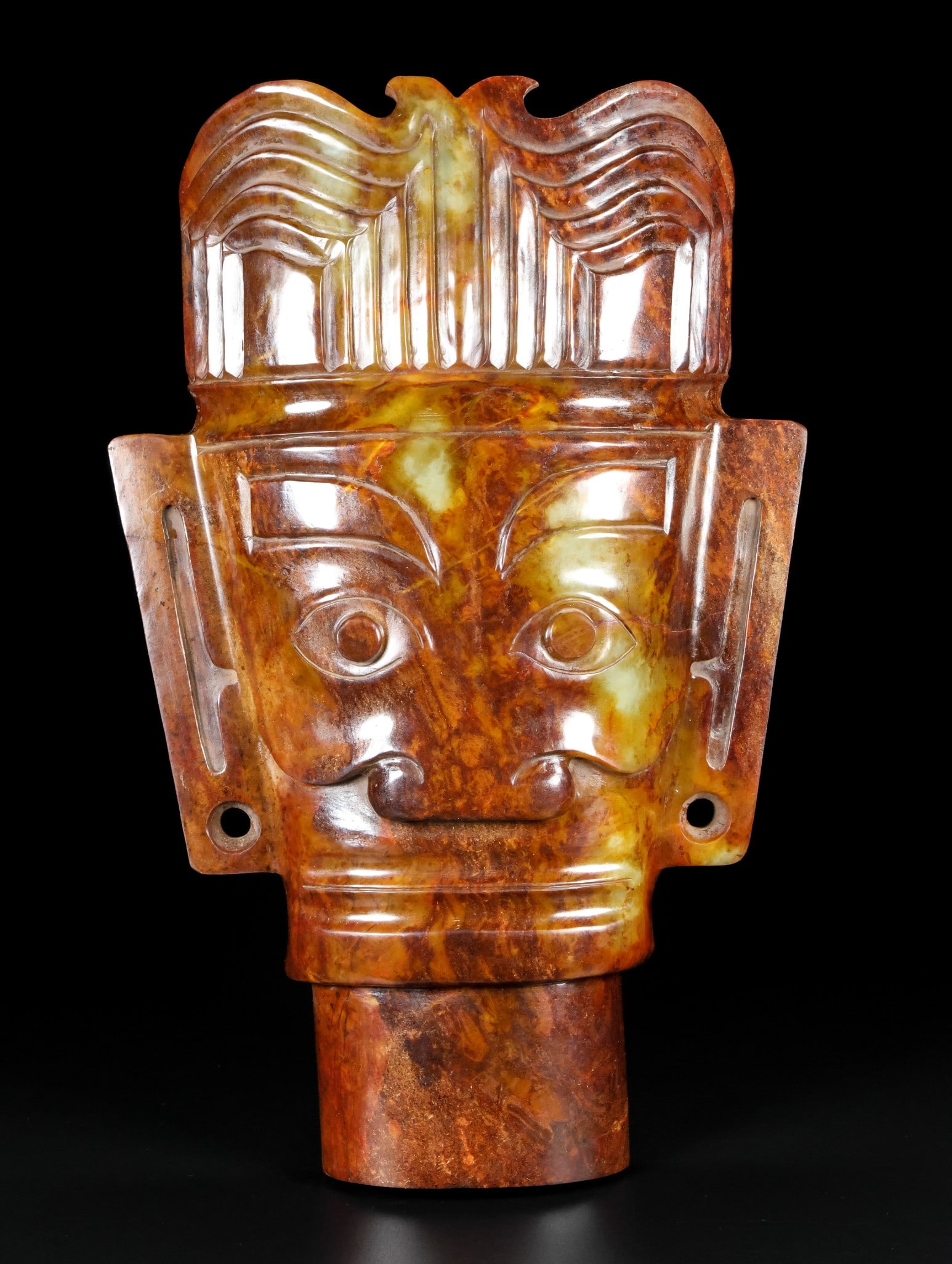 An Exquisite Hotan Jade Mask: An Exquisite Hotan Jade Mask,Ancient Time, China,Size:11.4inx7.1inx1.8in,Weight:1339g 和田玉面具,远古时期