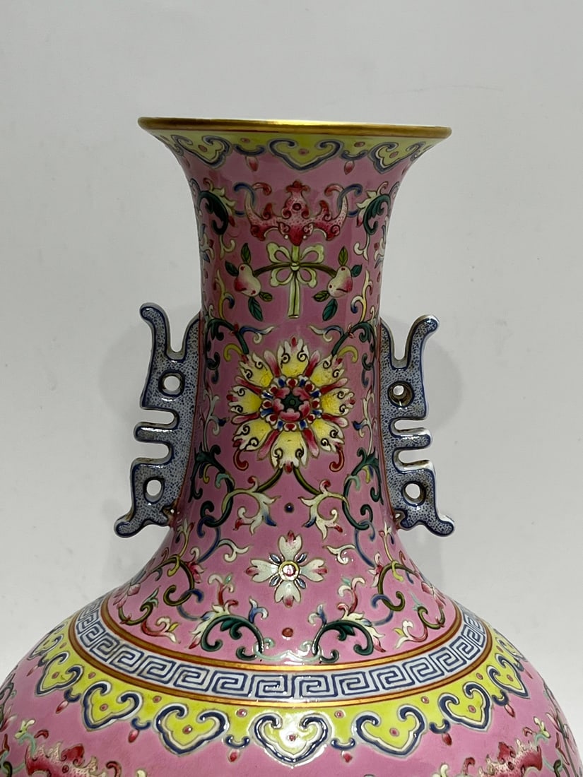 An Exquisite Ruby Red-Glazed Lotus Pattern Double-Ears Vase - 2