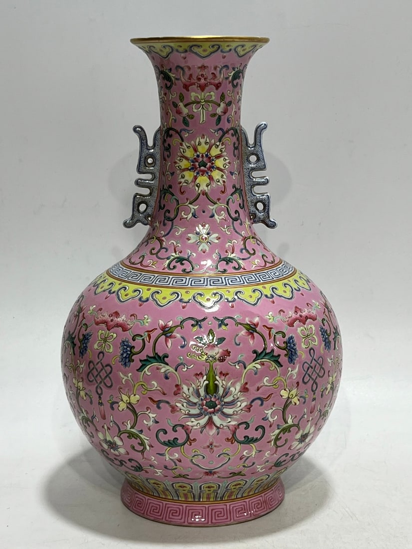 An Exquisite Ruby Red-Glazed Lotus Pattern Double-Ears Vase - 4