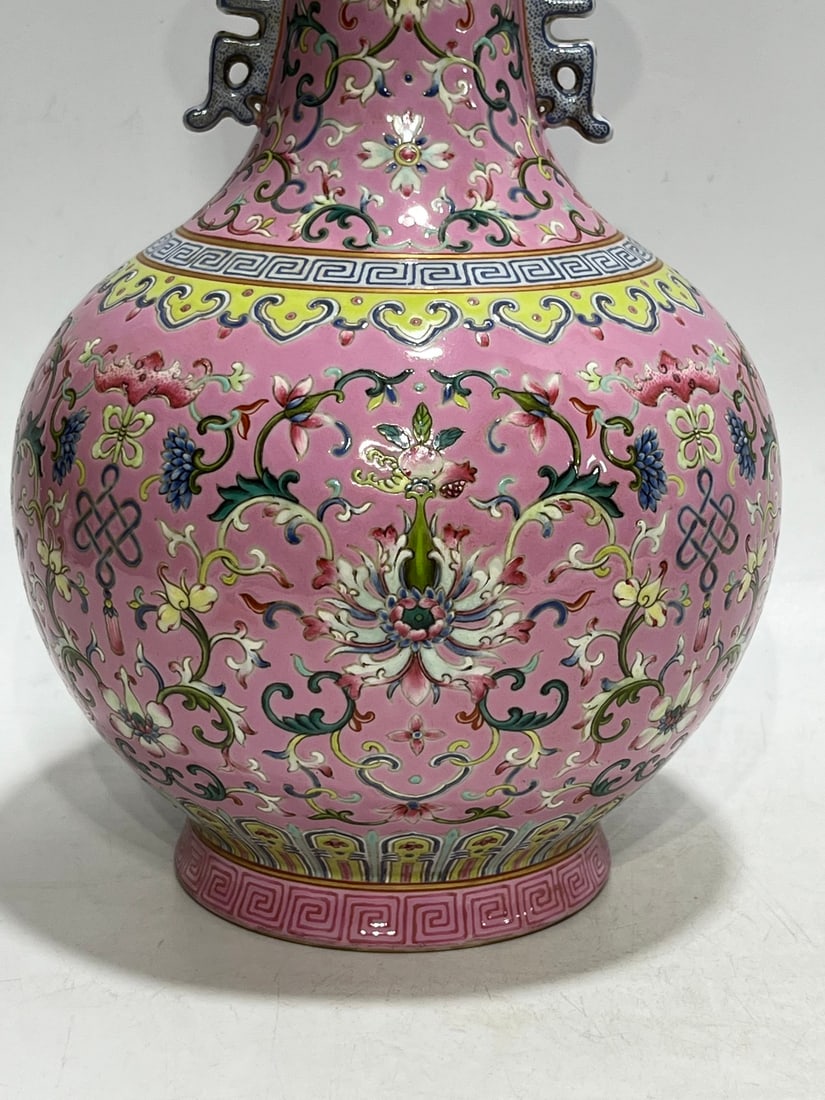 An Exquisite Ruby Red-Glazed Lotus Pattern Double-Ears Vase - 5