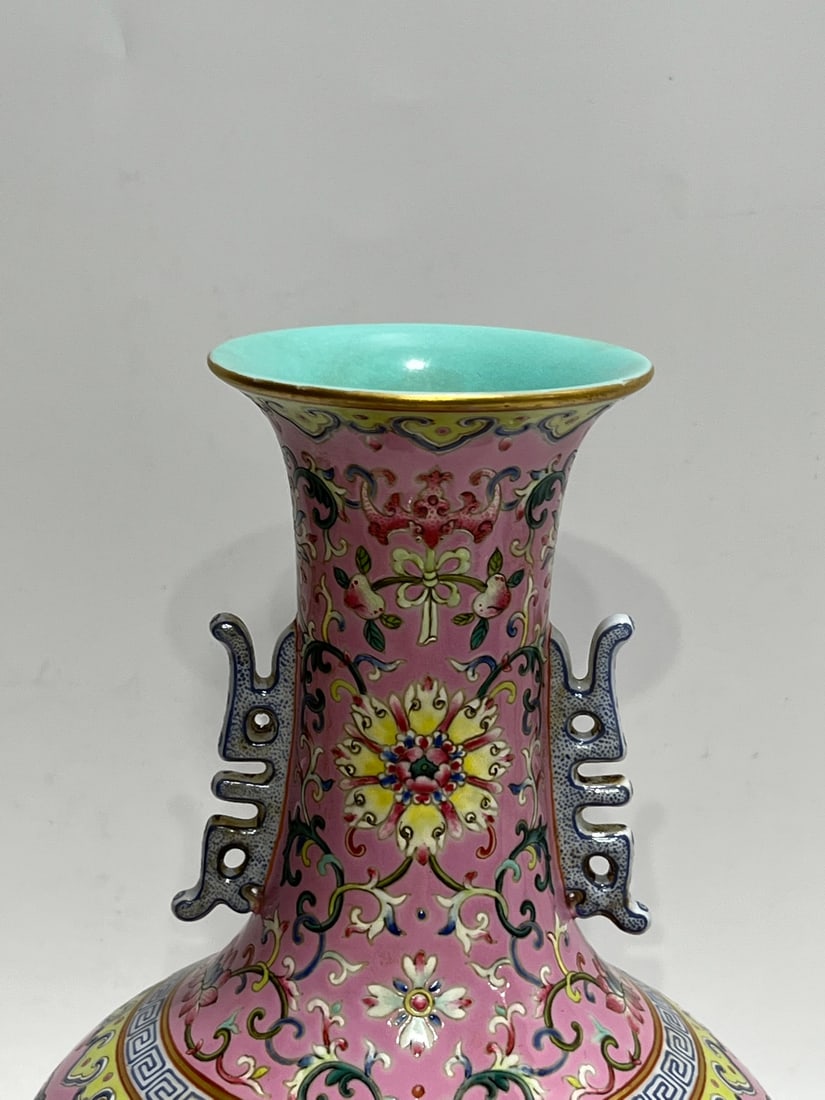 An Exquisite Ruby Red-Glazed Lotus Pattern Double-Ears Vase - 6