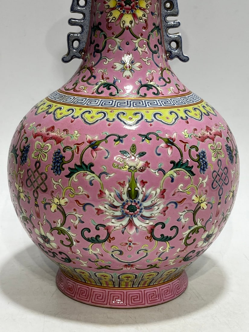 An Exquisite Ruby Red-Glazed Lotus Pattern Double-Ears Vase - 9