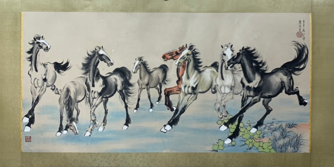A Chinese Ink Painting of Horse on Paper: A Chinese Ink Painting of Horse on Paper,Modern Time of China,Xu Beihong,without frame size:53.9inx26.4in