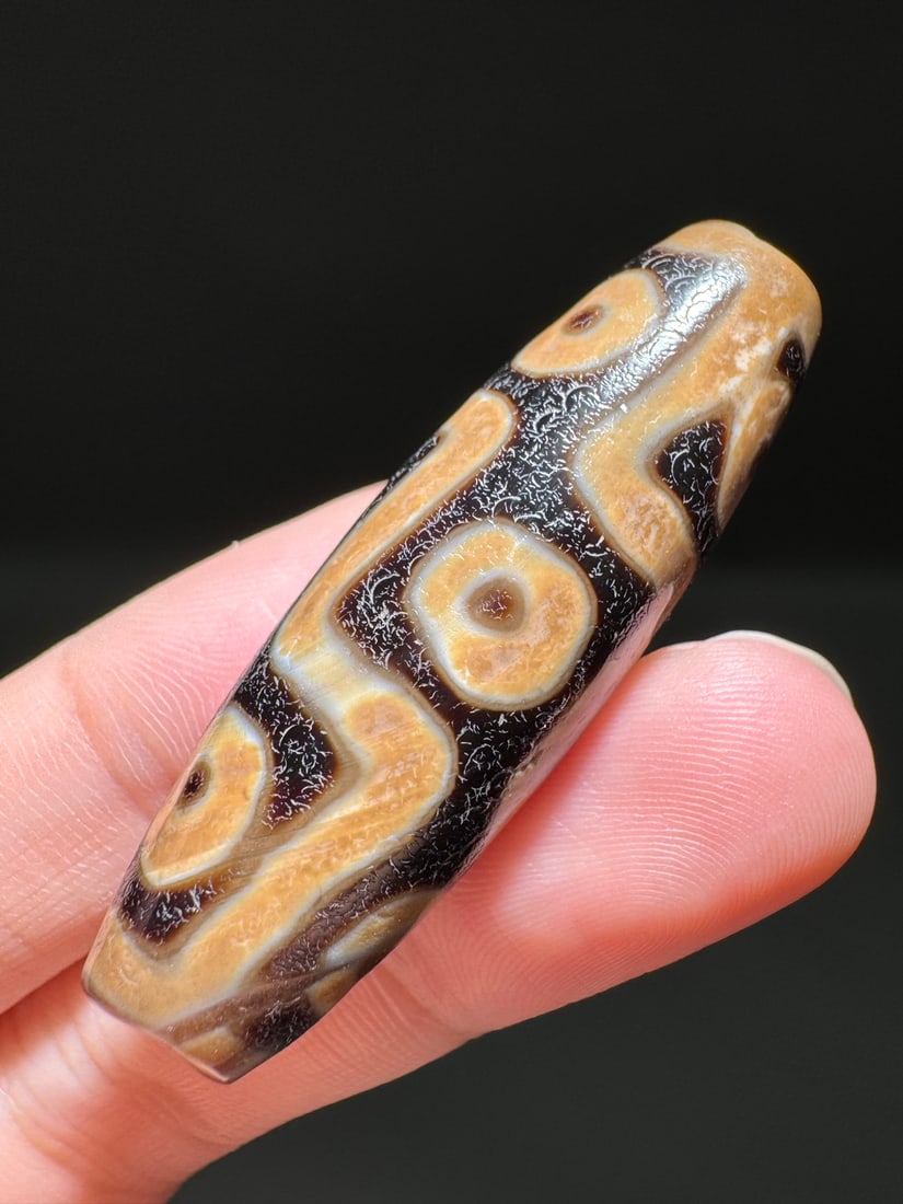 An Exquisite Nine-Eye Dzi bead: An Exquisite Nine-Eye Dzi bead,Qing Dynasty, China,Size:0.6inx1.9in 九眼天珠,中国清代