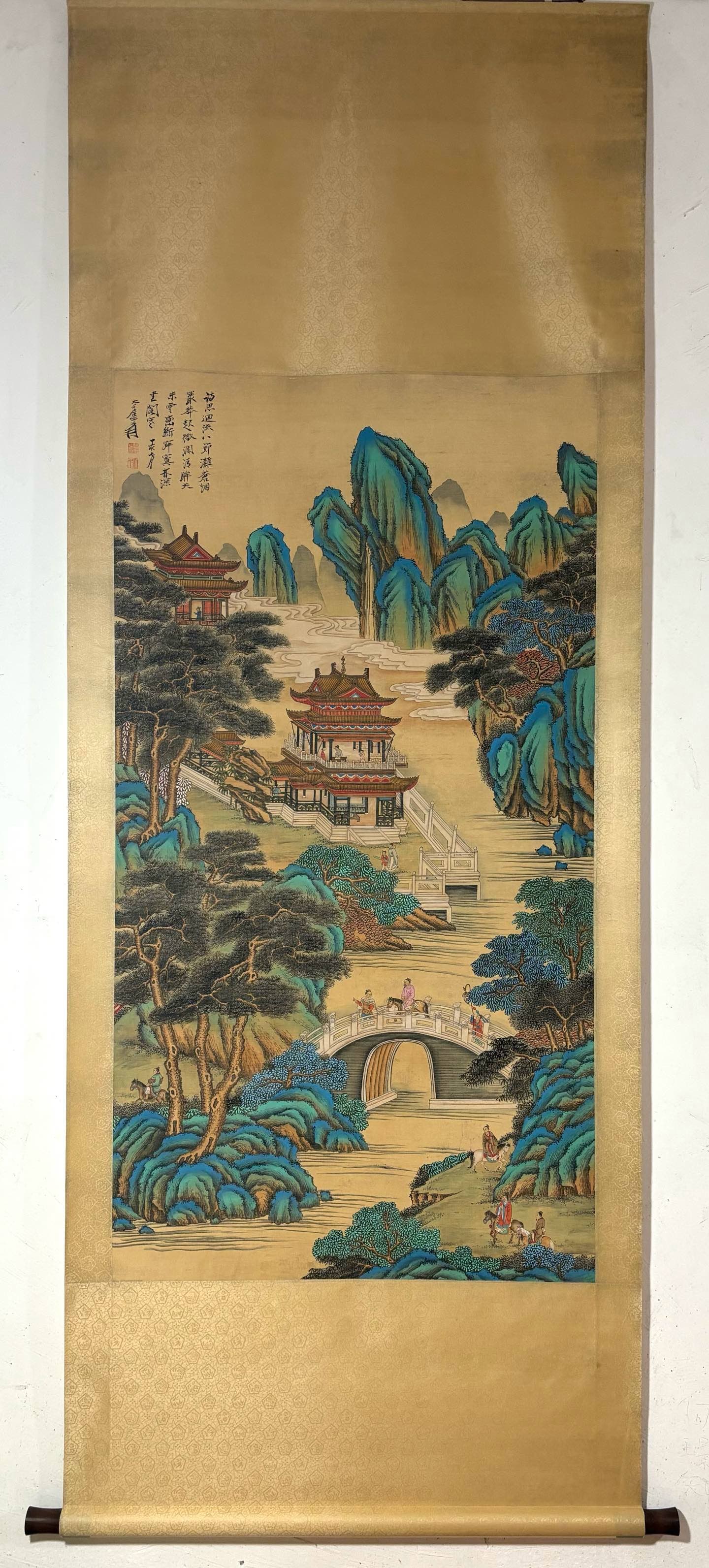 A Chinese Vertical Scroll Ink Painting of Landscape on Silk: A Chinese Vertical Scroll Ink Painting of Landscape on Silk,Modern Time of China,Zhang Daqian,without frame size:50.4inx26.8in 一幅中国水墨绢本山&