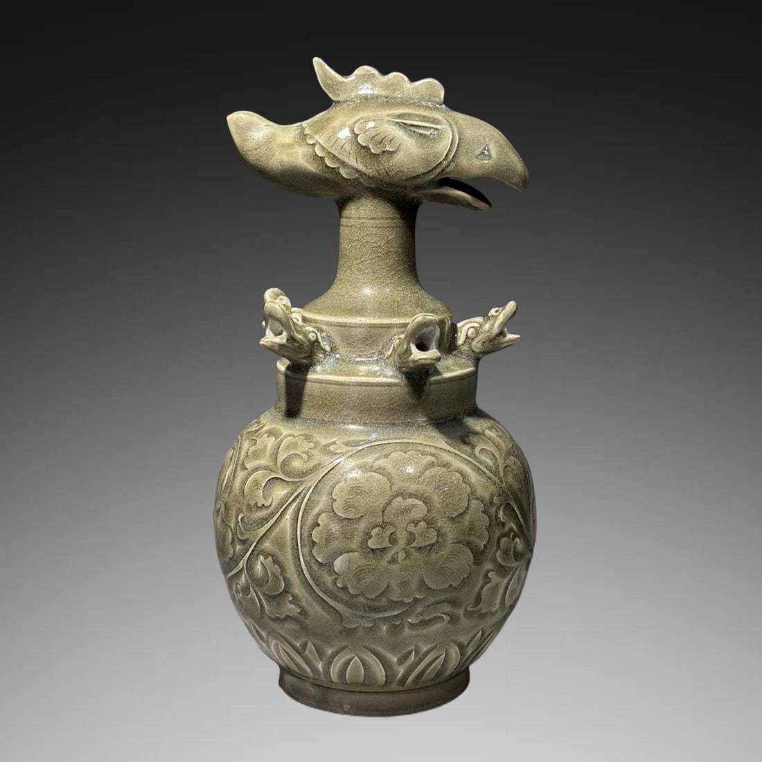 An Exquisite Yaozhou Yao Celadon Glazed Phoenix Head Vase (1 of 8)