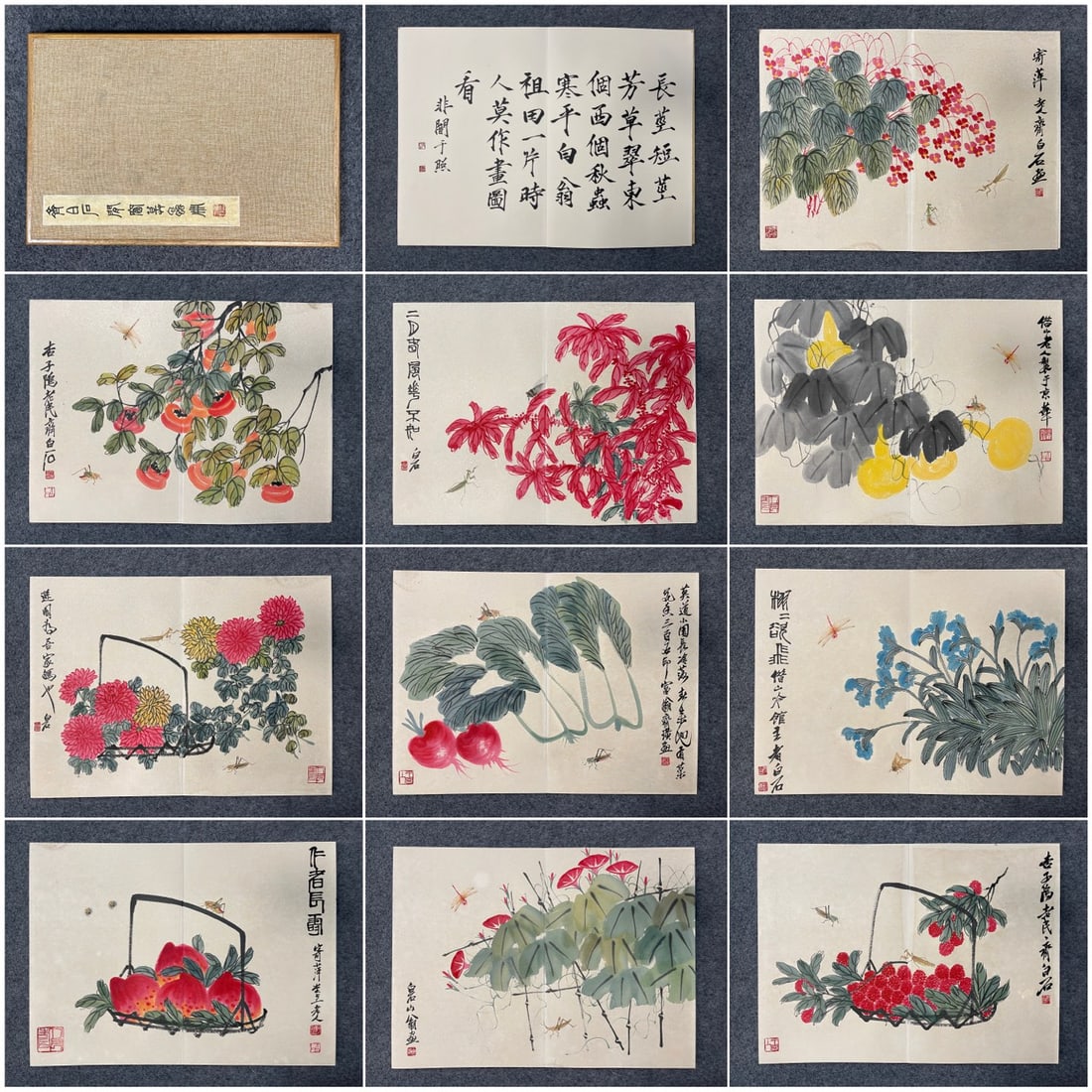 A Chinese Ink Painting Album of Flowers on Paper: A Chinese Ink Painting Album of Flowers on Paper,Modern Time of China,Qi Baishi,without frame size:19.7inx26.8in