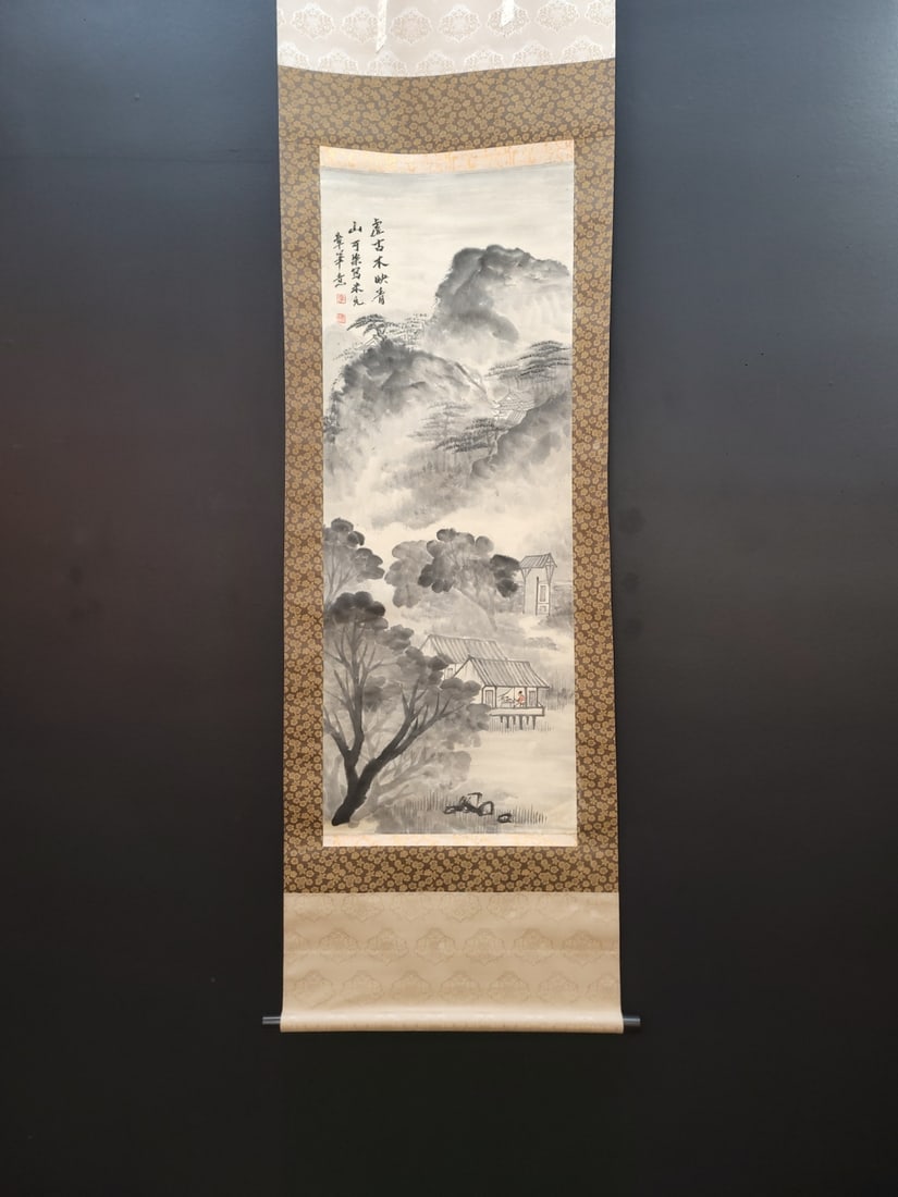 A Chinese Vertical Scroll Ink Painting of Landscape on Paper: A Chinese Vertical Scroll Ink Painting of Landscape on Paper,Modern Time of China,Li Keran,without frame size:15.7inx41.5in 一幅中国水墨纸本山