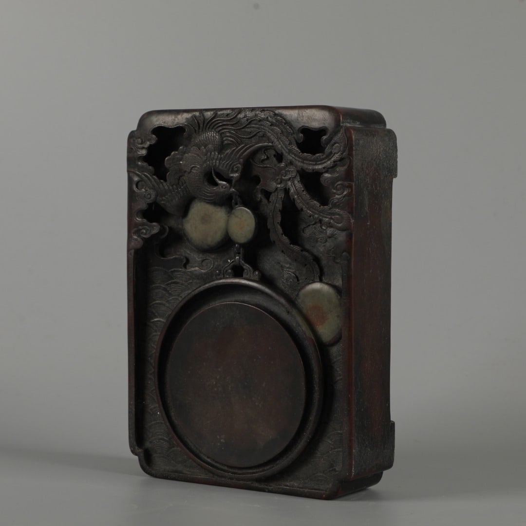 An Exquisite Phoenix Pattern Inkstone: An Exquisite Phoenix Pattern Inkstone,Qing Dynasty, China,Size:2.4inx9.8in 凤纹端砚,中国清代