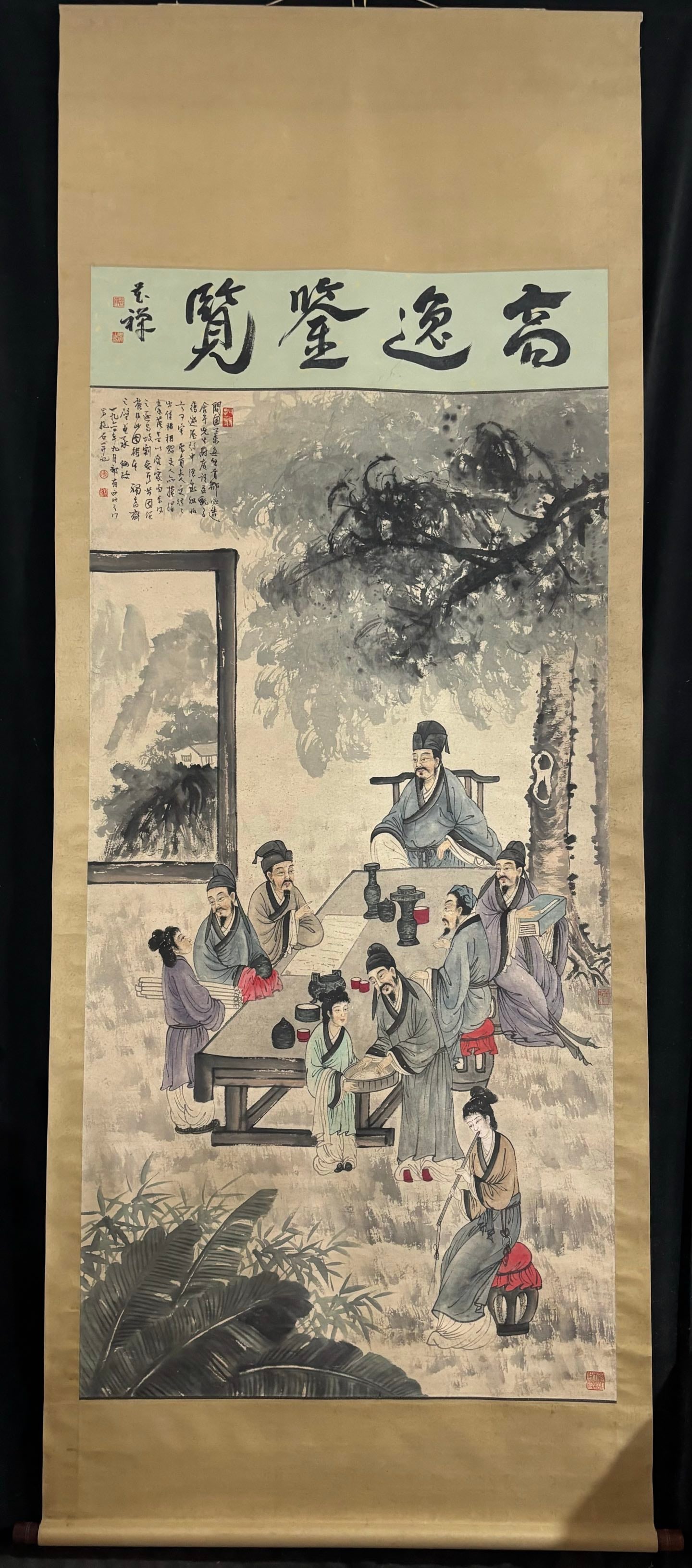 A Chinese Vertical Scroll Ink Painting of Figures on Paper: A Chinese Vertical Scroll Ink Painting of Figures on Paper,Modern Time of China,Fu Baoshi,without frame size:70.9inx37in
