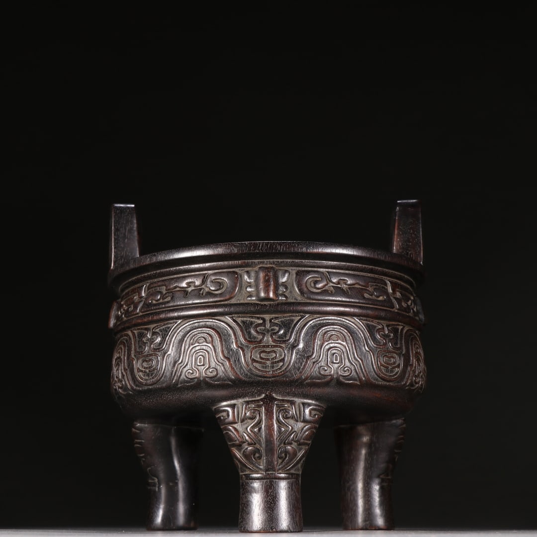 An Exquisite Zitanwood Tripod Censer: An Exquisite Zitanwood Tripod Censer,Qing Dynasty, China,Qianlong Four-character Mark,Size:5.9inx5.7in,Weight:492.5g