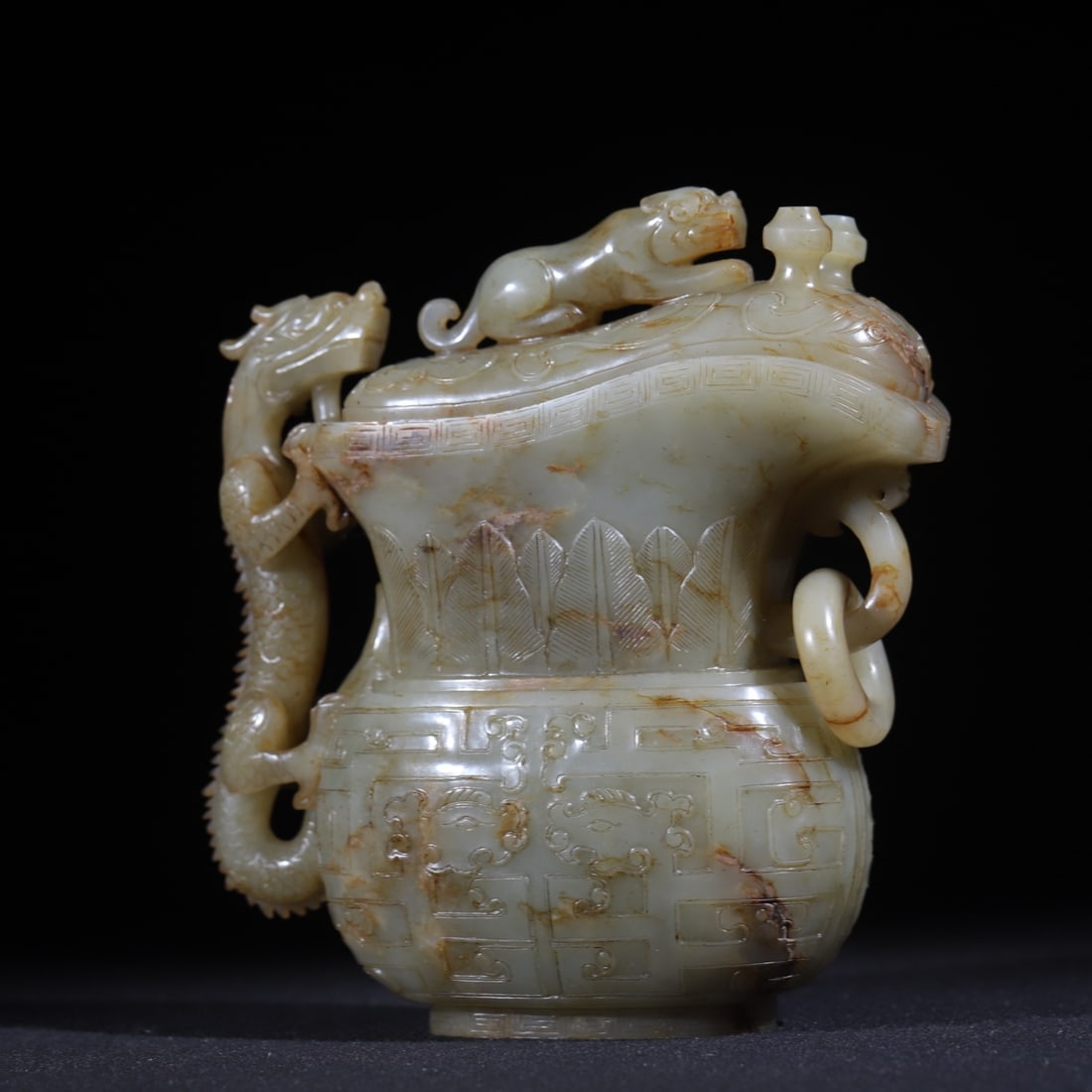 An Exquisite Hotan Jade Dragon Handle Beast Knob Ewer (1 of 10)