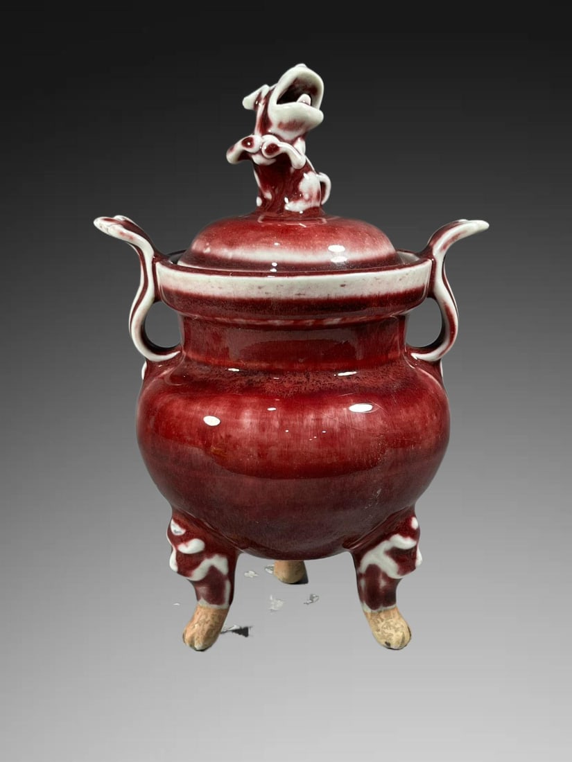 An Exquisite Red Glazed Dog Head Incense Burner: An Exquisite Red Glazed Dog Head Incense Burner,Yuan Dynasty, China,Size:7.5in 红釉狗头香薰,中国元代