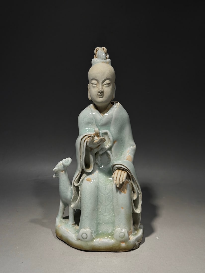 An Exquisite Hutian Yao Shadow Blue Glazed Buddha Statue Ornament: An Exquisite Hutian Yao Shadow Blue Glazed Buddha Statue Ornament,Song Dynasty, China,Size:8.3inx4.1in 湖田窑影青釉佛像摆件,中国