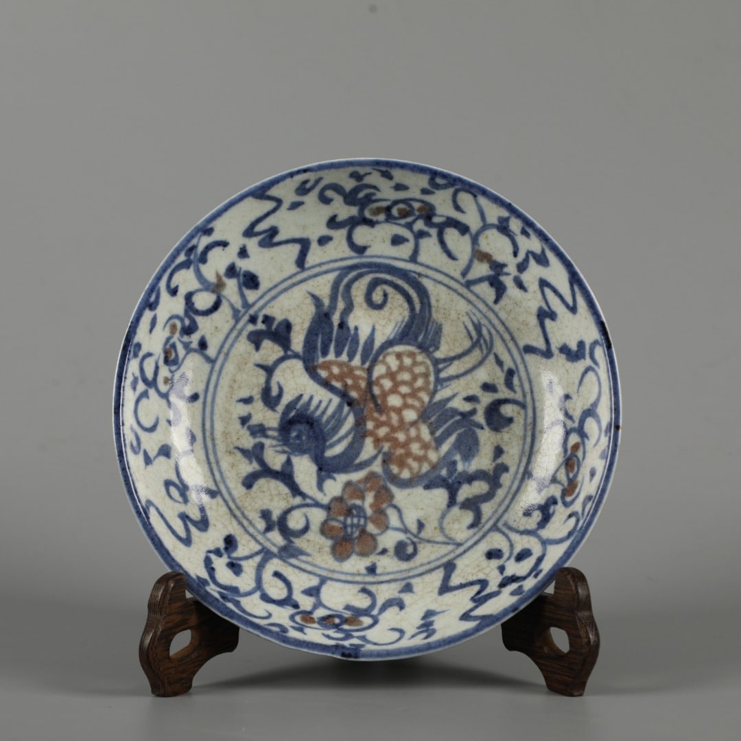 An Exquisite Blue and White Flower and Bird Pattern Plate: An Exquisite Blue and White Flower and Bird Pattern Plate,Qing Dynasty, China,Size:1.6inx7.1in 青花花鸟纹盘,中国清代
