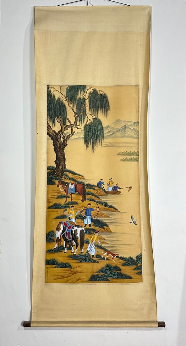A Chinese Vertical Scroll Ink Figure Painting on Silk: A Chinese Vertical Scroll Ink Figure Painting on Silk,Qing Dynasty, China,Giuseppe Castiglione,without frame size:54.3inx26.8in 一幅中国水墨绢本人