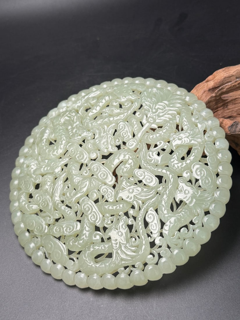 An Exquisite Hotan Jade Dragon Pattern Plaque - 6