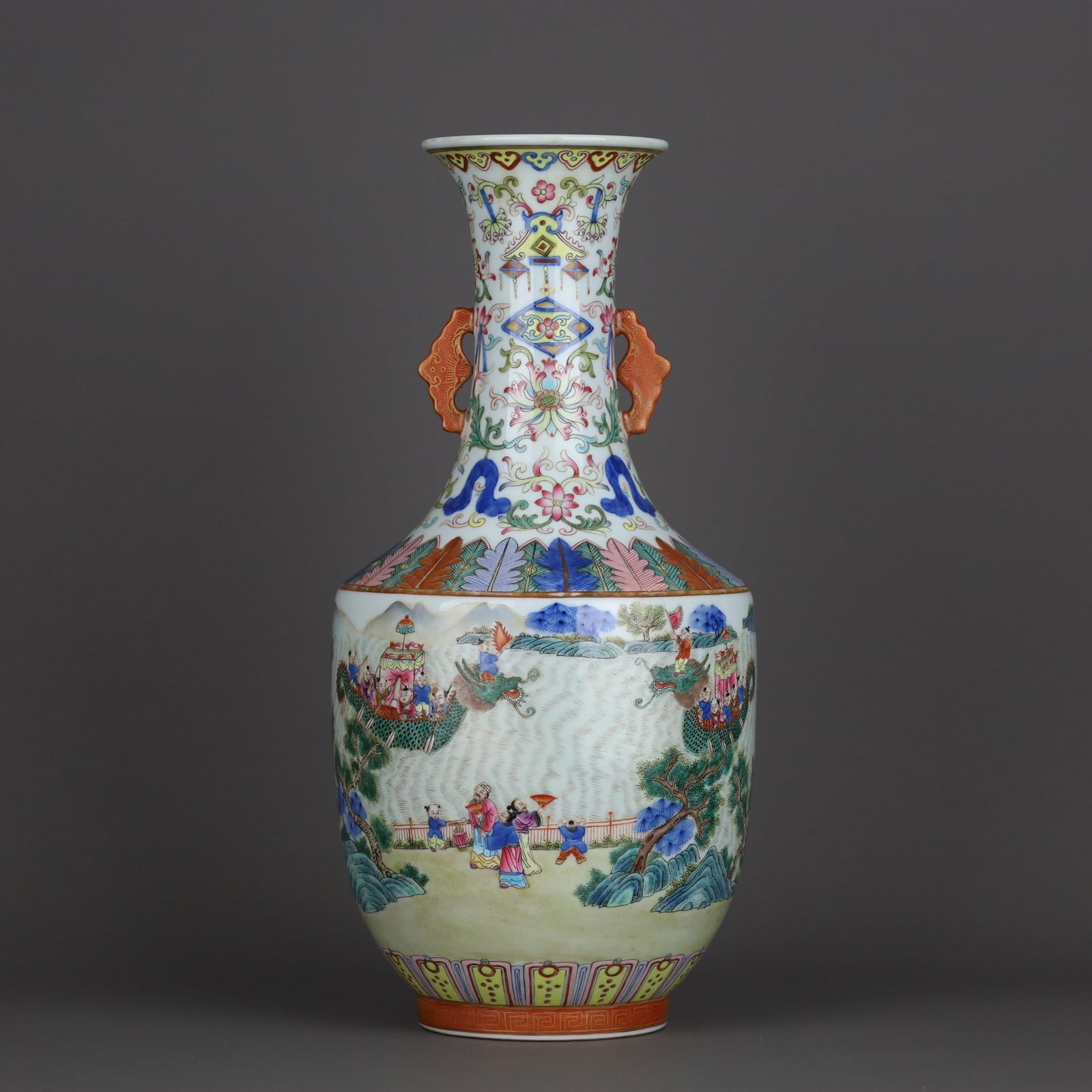 An Exquisite Blue and White Figures Pattern Double-Ears Vase: An Exquisite Blue and White Figures Pattern Double-Ears Vase,Qing Dynasty, China,Jiaqing Six-character Mark,Size:13.1inx6.5in