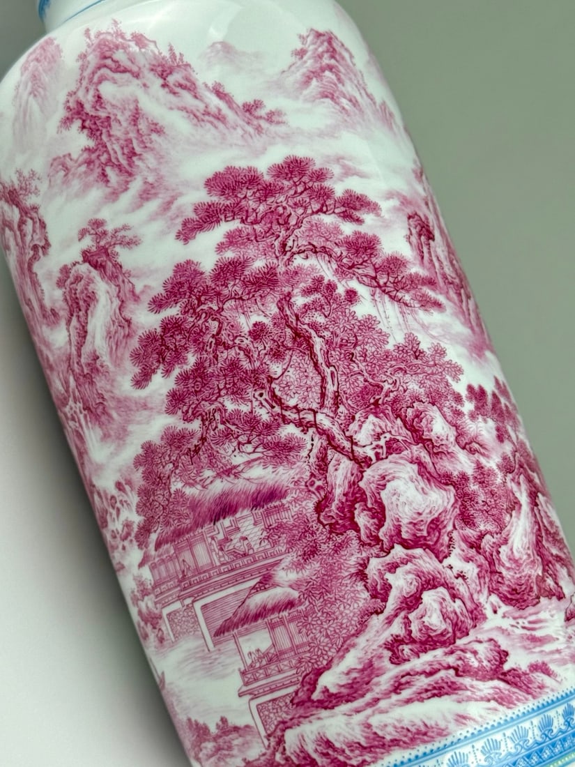 An Exquisite Agate Red Landscape Pattern Vase - 6