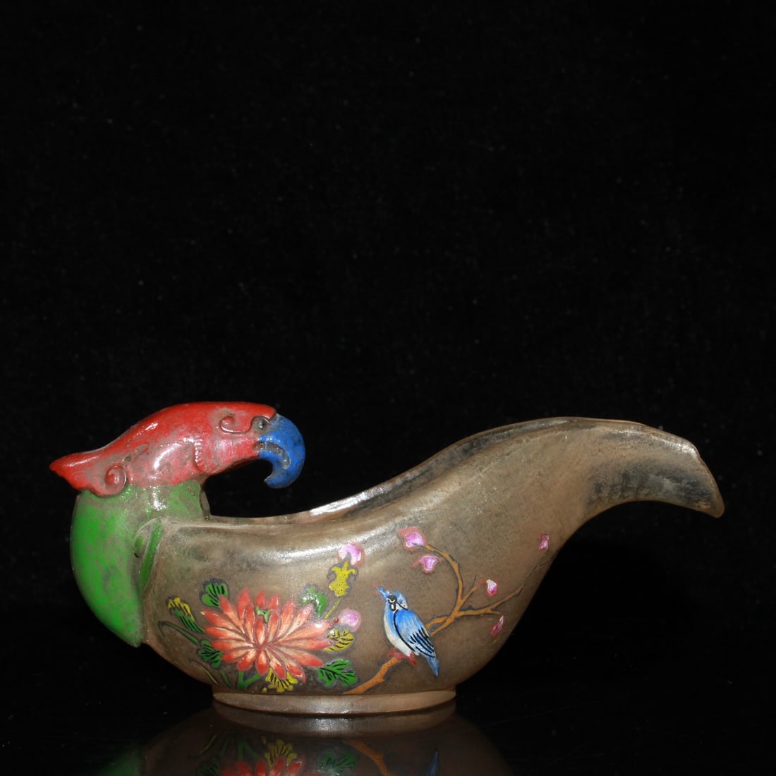 An Exquisite Glass Painted‑Color Enameled Flower and Bird Pattern Cup: An Exquisite Glass Painted‑Color Enameled Flower and Bird Pattern Cup,Qing Dynasty, China,Qianlong Four‑character Mark,Size:4.7inx2.4inx2in,Weight:161g