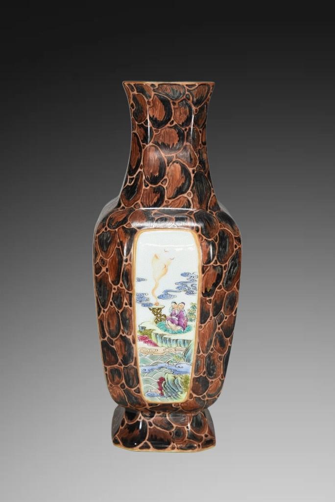An Exquisite Stone Pattern Glaze Enamel Figures Pattern Vase: An Exquisite Stone Pattern Glaze Enamel Figures Pattern Vase,Qing Dynasty, China,Yongzheng Six-character Mark,Size:13.8inx7.9in