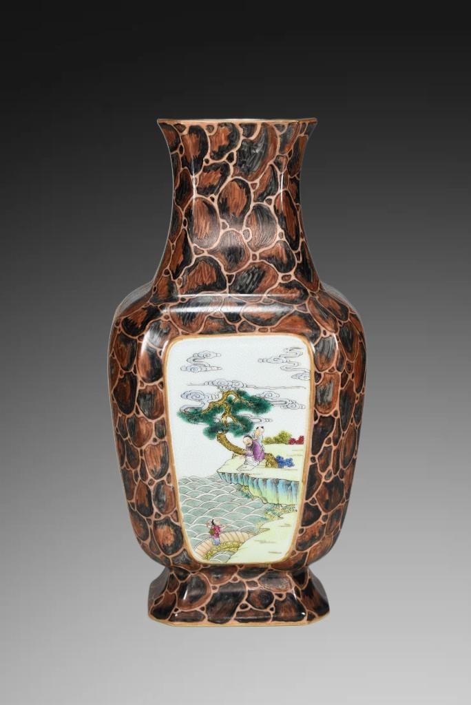 An Exquisite Stone Pattern Glaze Enamel Figures Pattern Vase - 2