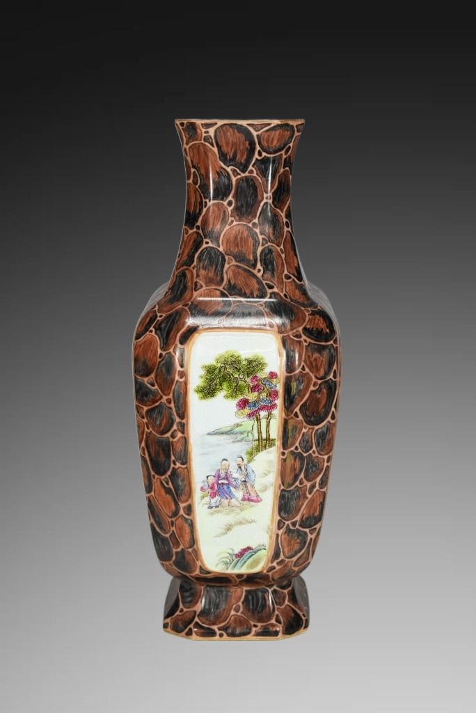 An Exquisite Stone Pattern Glaze Enamel Figures Pattern Vase - 3