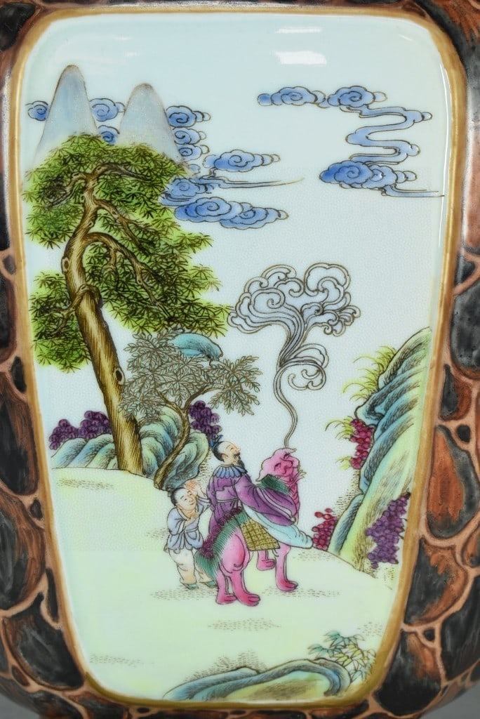 An Exquisite Stone Pattern Glaze Enamel Figures Pattern Vase - 5