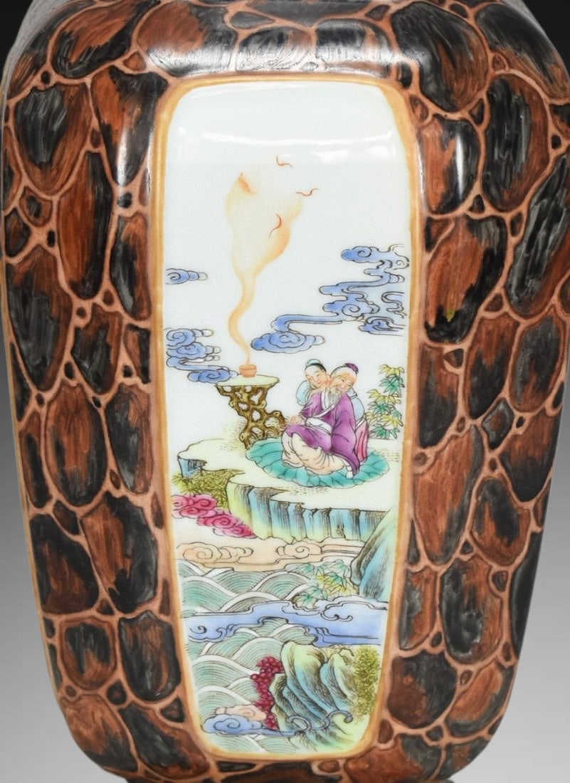 An Exquisite Stone Pattern Glaze Enamel Figures Pattern Vase - 6