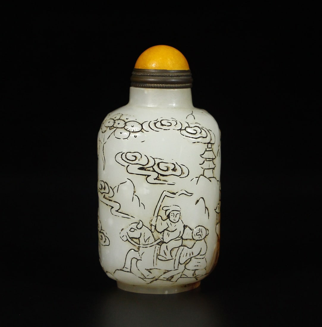 An Exquisite Hotan Jade Figures Pattern Snuff Bottle - 3