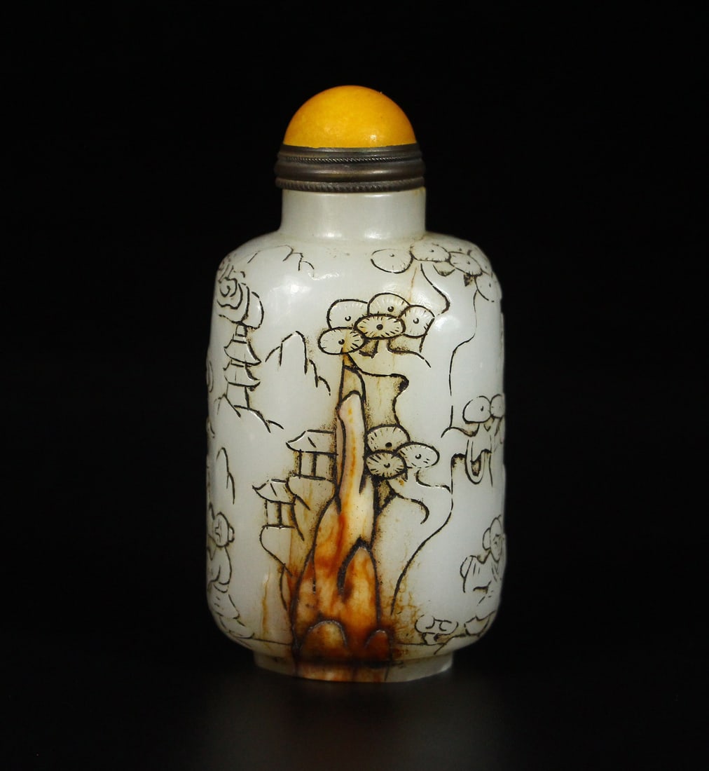 An Exquisite Hotan Jade Figures Pattern Snuff Bottle - 4