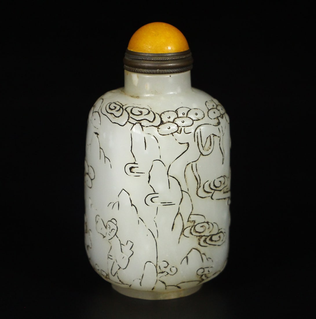 An Exquisite Hotan Jade Figures Pattern Snuff Bottle - 5