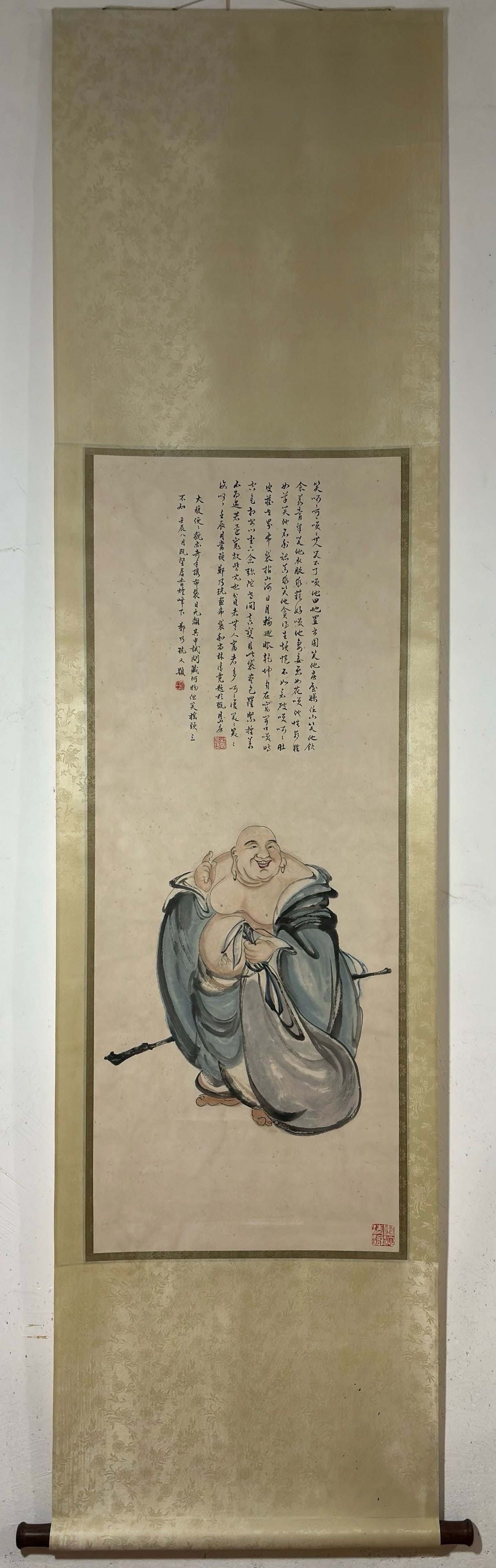 A Chinese Vertical Scroll Ink Buddha Painting on Paper: A Chinese Vertical Scroll Ink Buddha Painting on Paper,Modern Time of China,Zheng Naiguang,without frame size:45.7inx17.7in