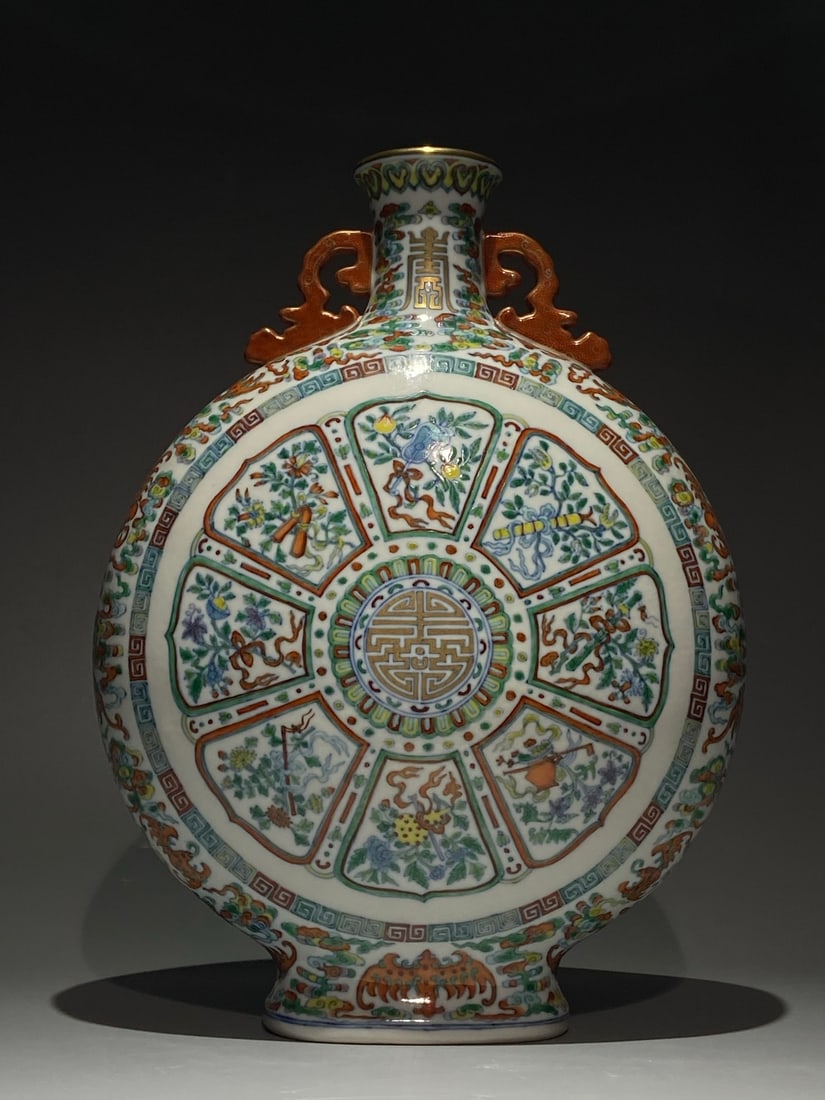 An Exquisite Doucai Eight Treasures Pattern Double-Ears Vase: An Exquisite Doucai Eight Treasures Pattern Double-Ears Vase,Qing Dynasty, China,Qianlong Six-character Mark,Size:15.5inx12.2in 斗彩八宝纹双耳瓶,中