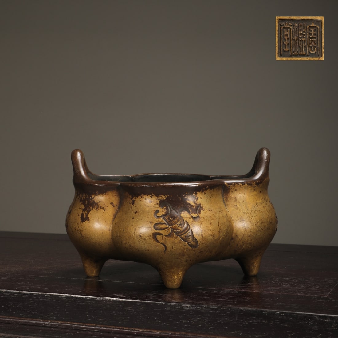 An Exquisite Bronze the Four Arts of the Chinese Scholar Pattern Double-Ears Four Legs Censer: An Exquisite Bronze the Four Arts of the Chinese Scholar Pattern Double-Ears Four Legs Censer,Qing Dynasty,China,With