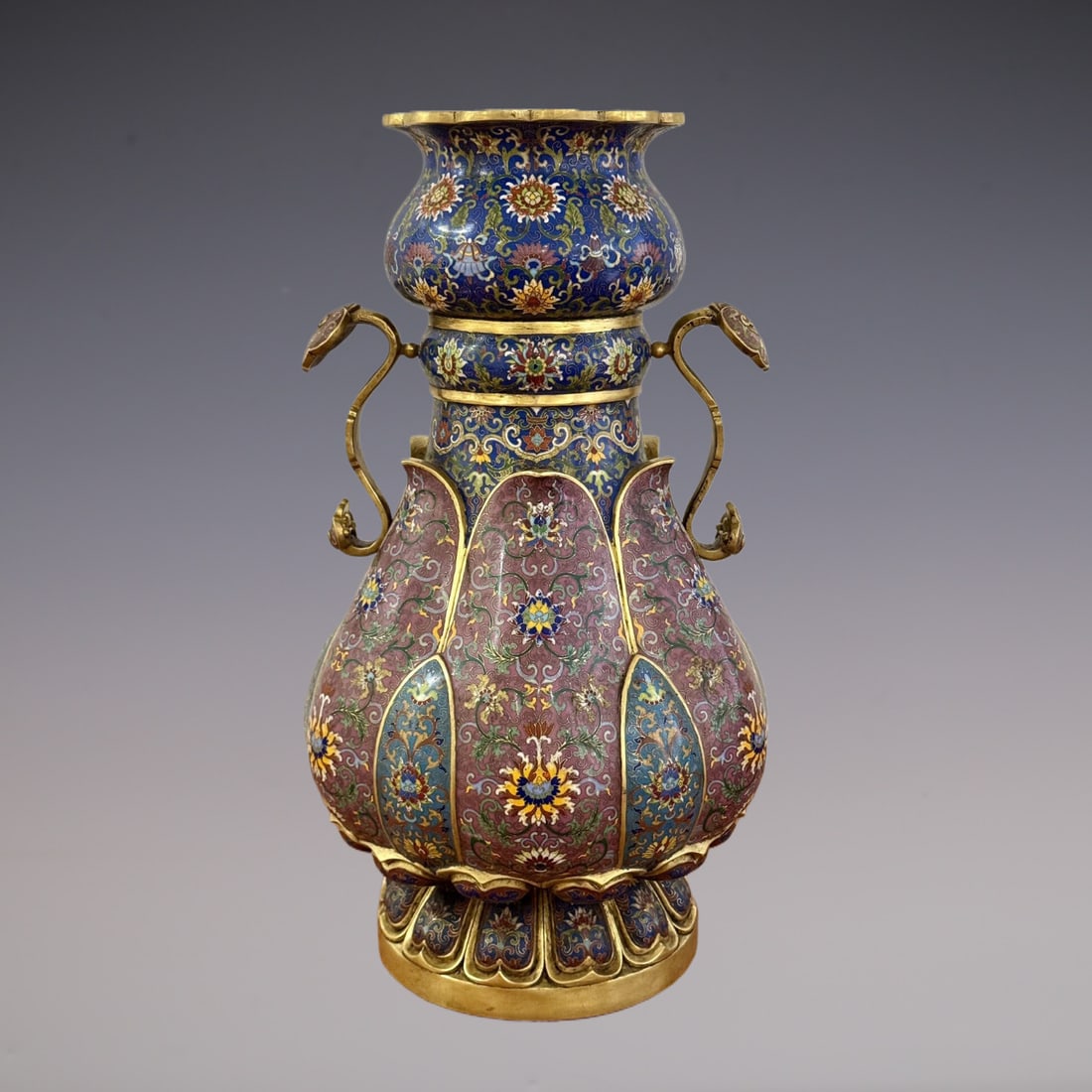 An Exquisite Cloisonne Lotus Pattern Double-Ears Vase
