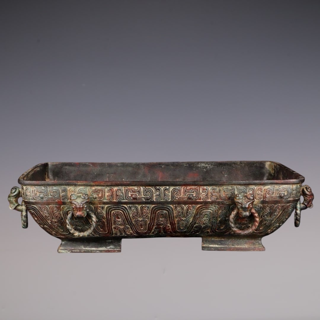 An Archaic Bronze Inscription Four Legs Plate: An Archaic Bronze Inscription Four Legs Plate,W.Zhou , China,Size:19.7inx12.6inx5.1in,Weight:7500g青铜铭文四足盘,中国西周时ć