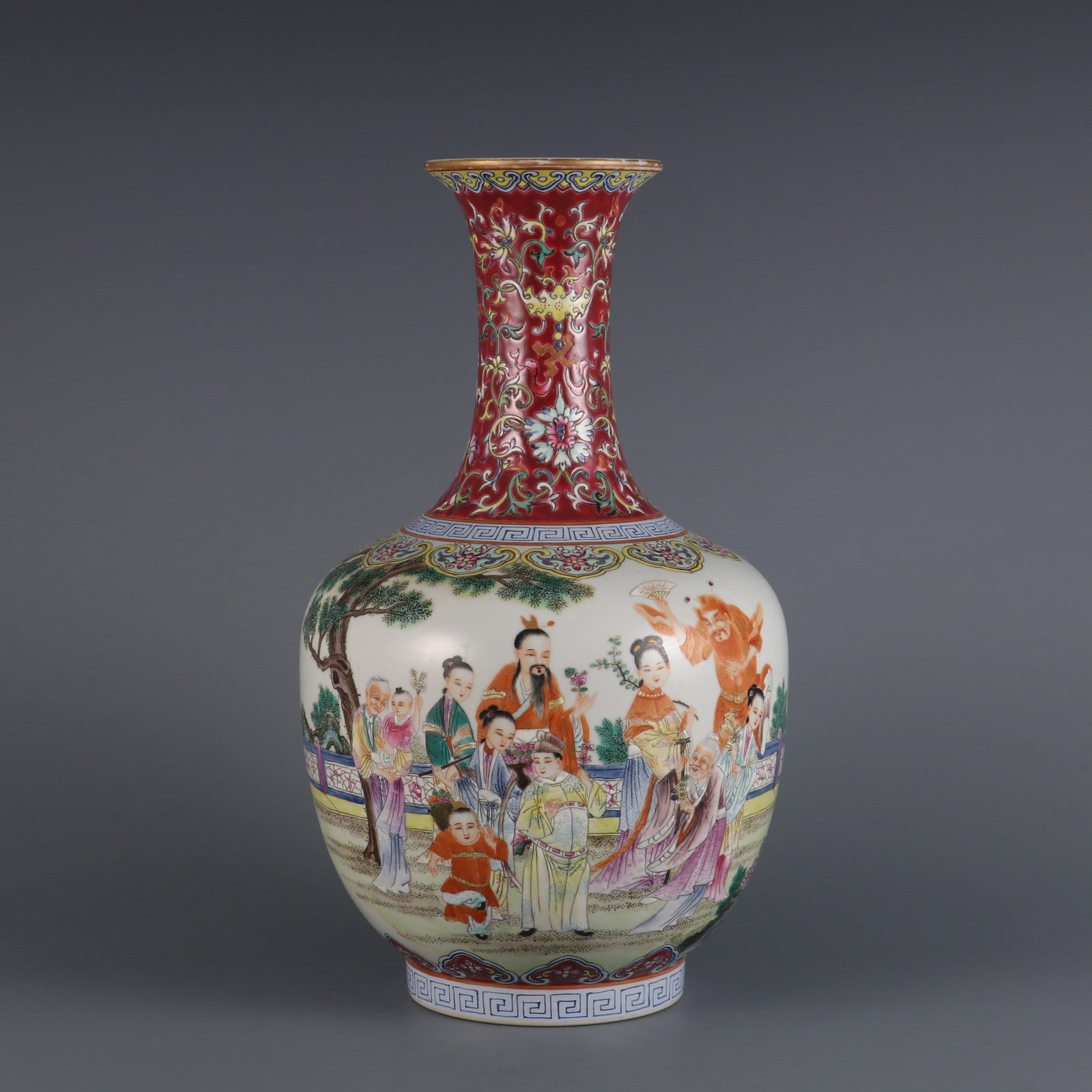 A Rare Famille-Rose Painted Gold Figure Pattern Vase: A Rare Famille-Rose Painted Gold Figure Pattern Vase,Qing Dynasty, China,Qianlong Six-character Mark,Size:12inx3.3in粉彩描金人物纹瓶,中国
