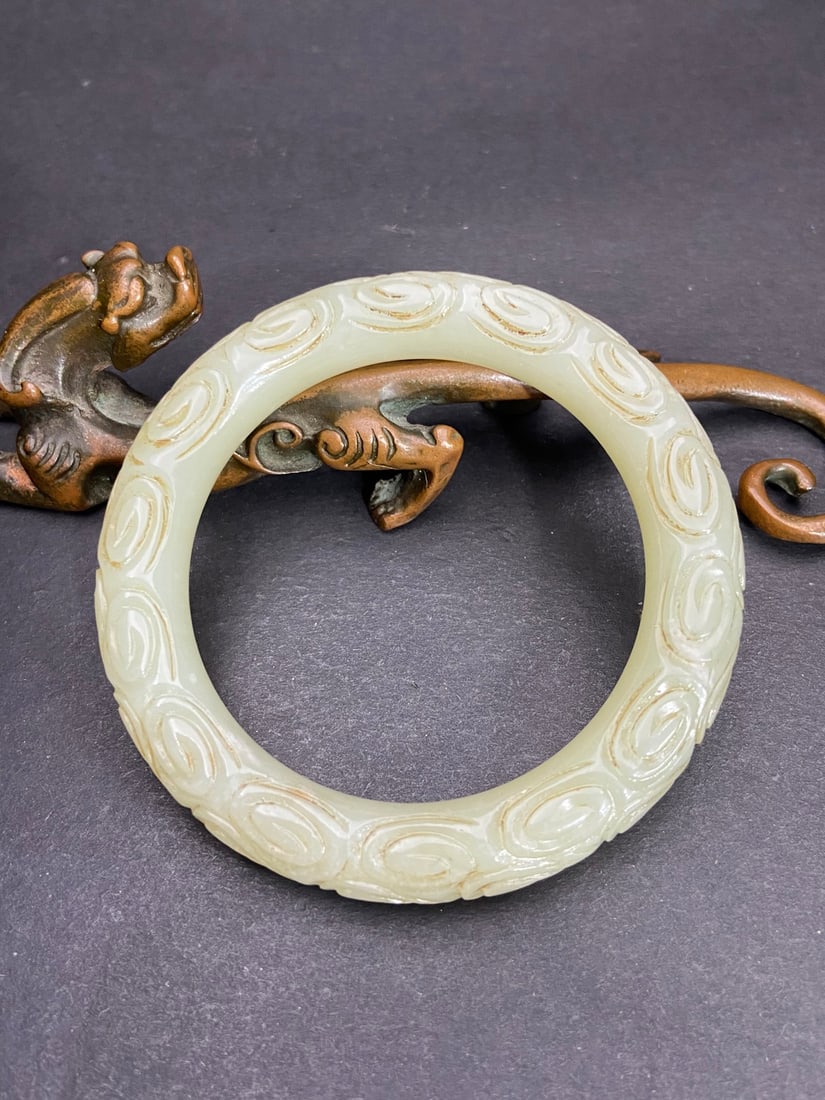 An Exquisite White Jade Auspicious Cloud Pattern Bracelets - 6