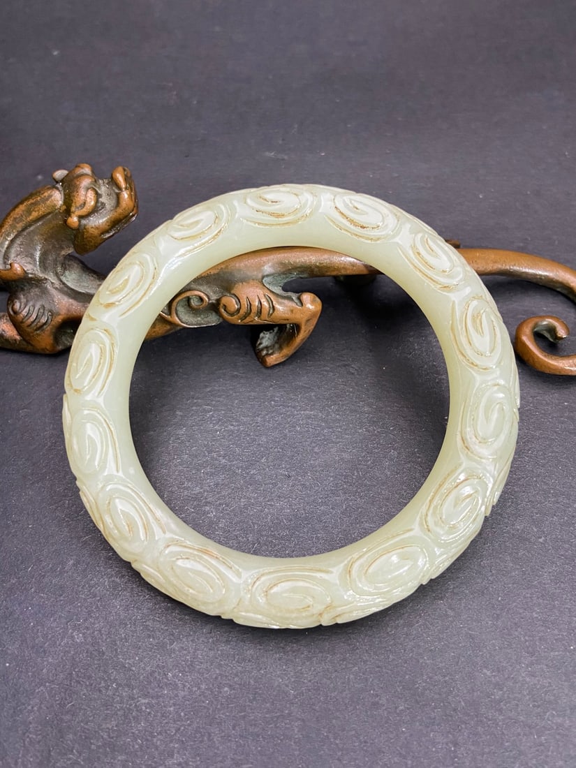 An Exquisite White Jade Auspicious Cloud Pattern Bracelets - 7