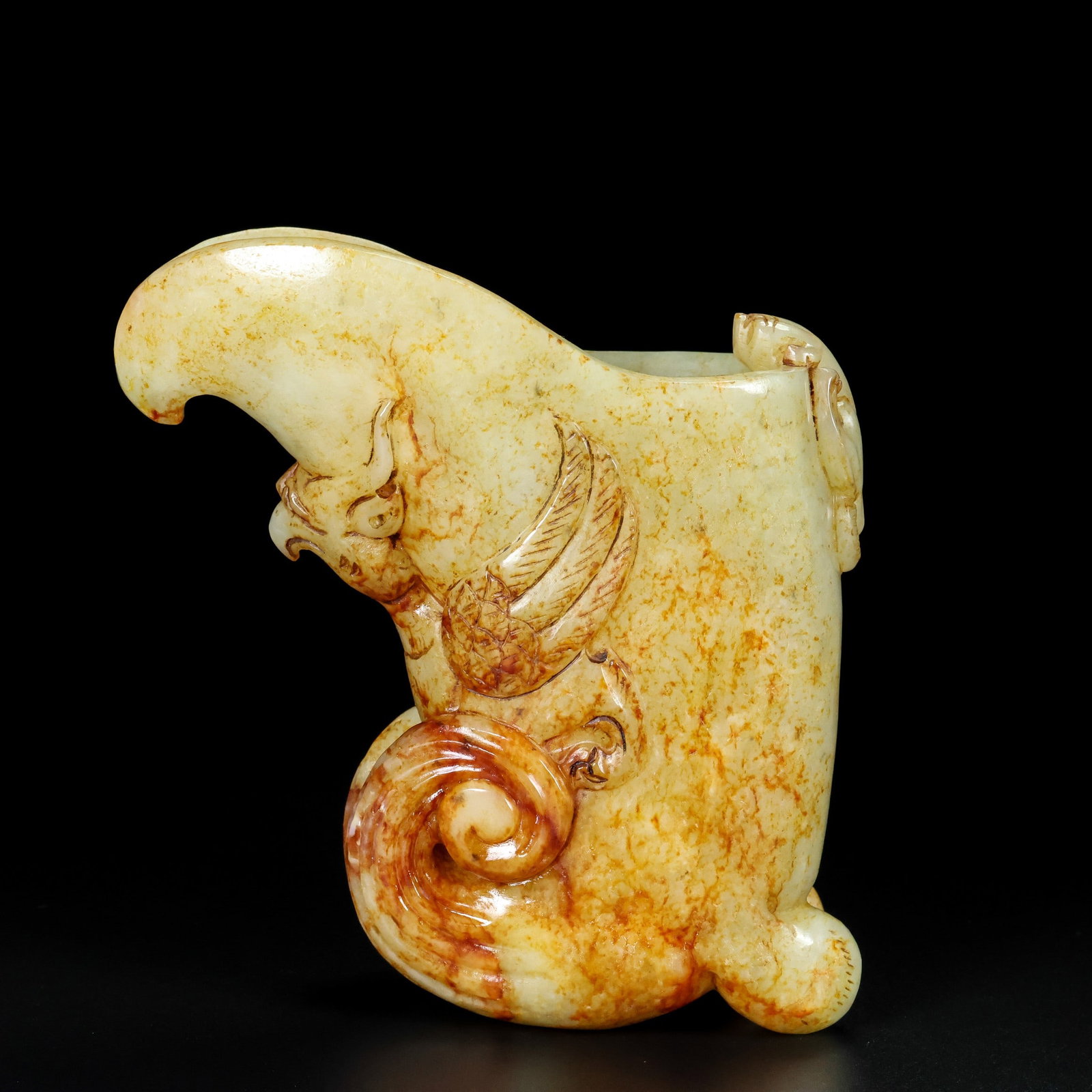 An Exquisite White Jade Dragon and Phoenix Pattern Goblet: An Exquisite White Jade Dragon and Phoenix Pattern Goblet,Qing