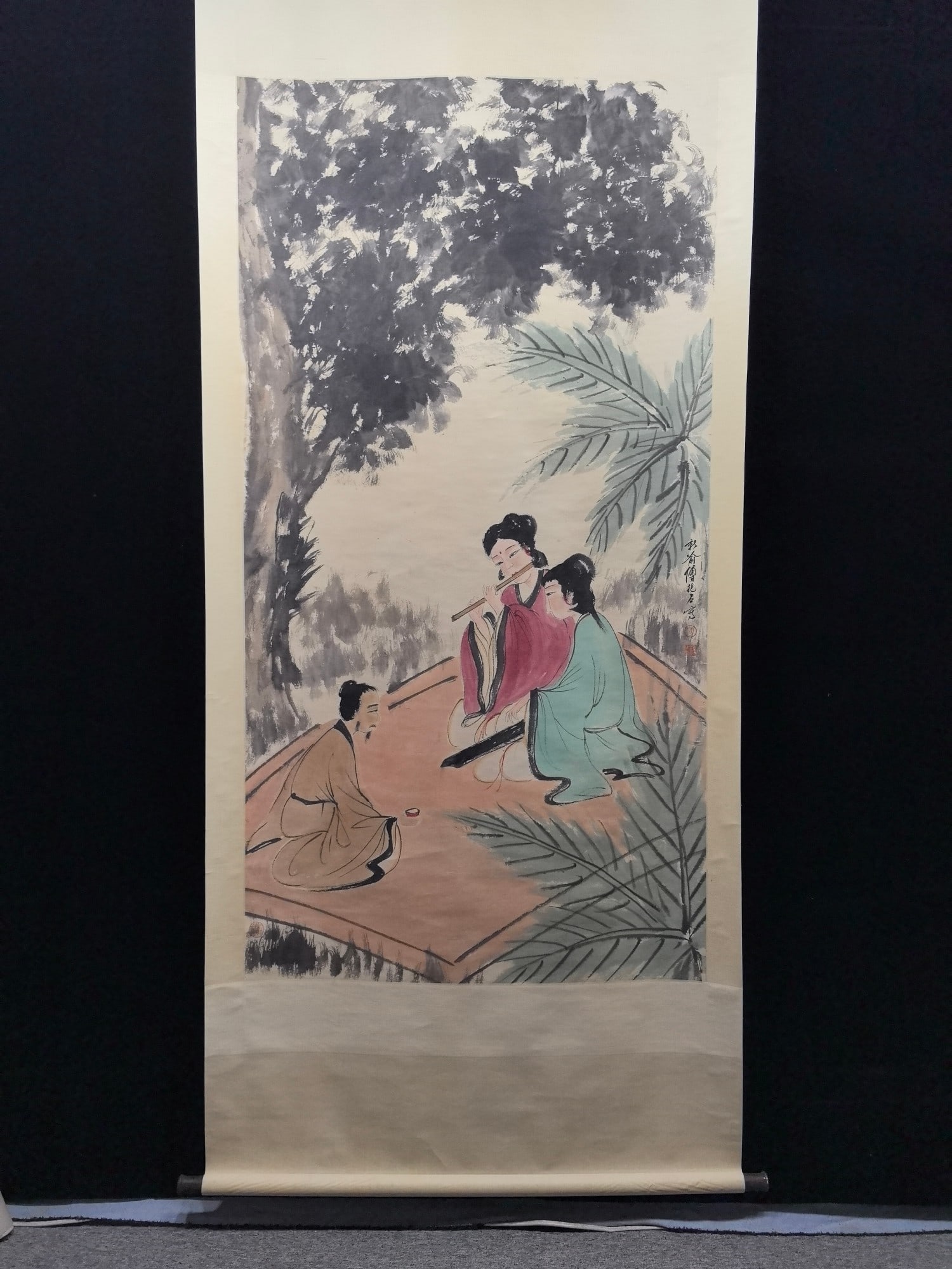 A Chinese Vertical Scroll Ink Painting of Figure on Paper,Fu Baoshi: A Chinese Vertical Scroll Ink Painting of Figure on Paper,Fu