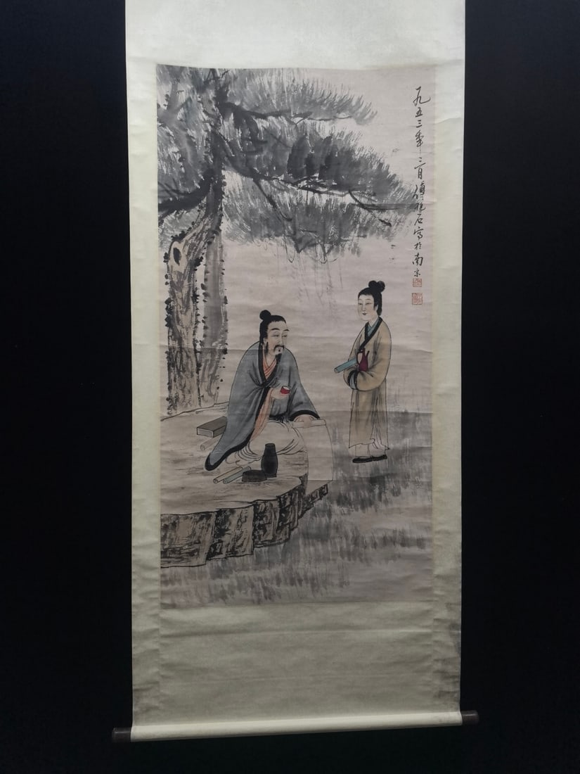 A Chinese Vertical Scroll Ink Painting of Figure on Paper,Fu Baoshi: A Chinese Vertical Scroll Ink Painting of Figure on Paper,Fu Baoshi,Size:(Without