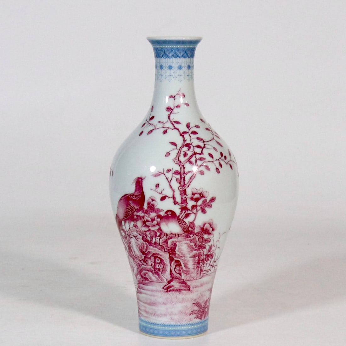 An Exquisite Enamel Ruby red-Glazed Flower and Bird Pattern Vase,With Poem: An Exquisite Enamel Ruby red-Glazed Flower and Bird Pattern Vase,With Poem,Qing Dynasty, China,Yongzheng Six-character