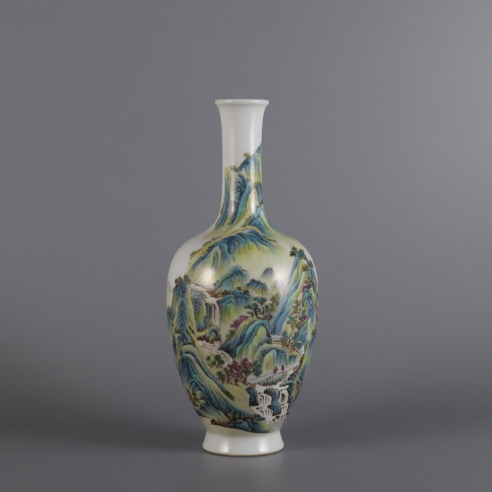 An Exquisite Famille-Rose Landscape and Figure Pattern Vase,With Poem: An Exquisite Famille-Rose Landscape and Figure Pattern Vase,With Poem,Qing Dynasty, China,Yongzheng Six-character