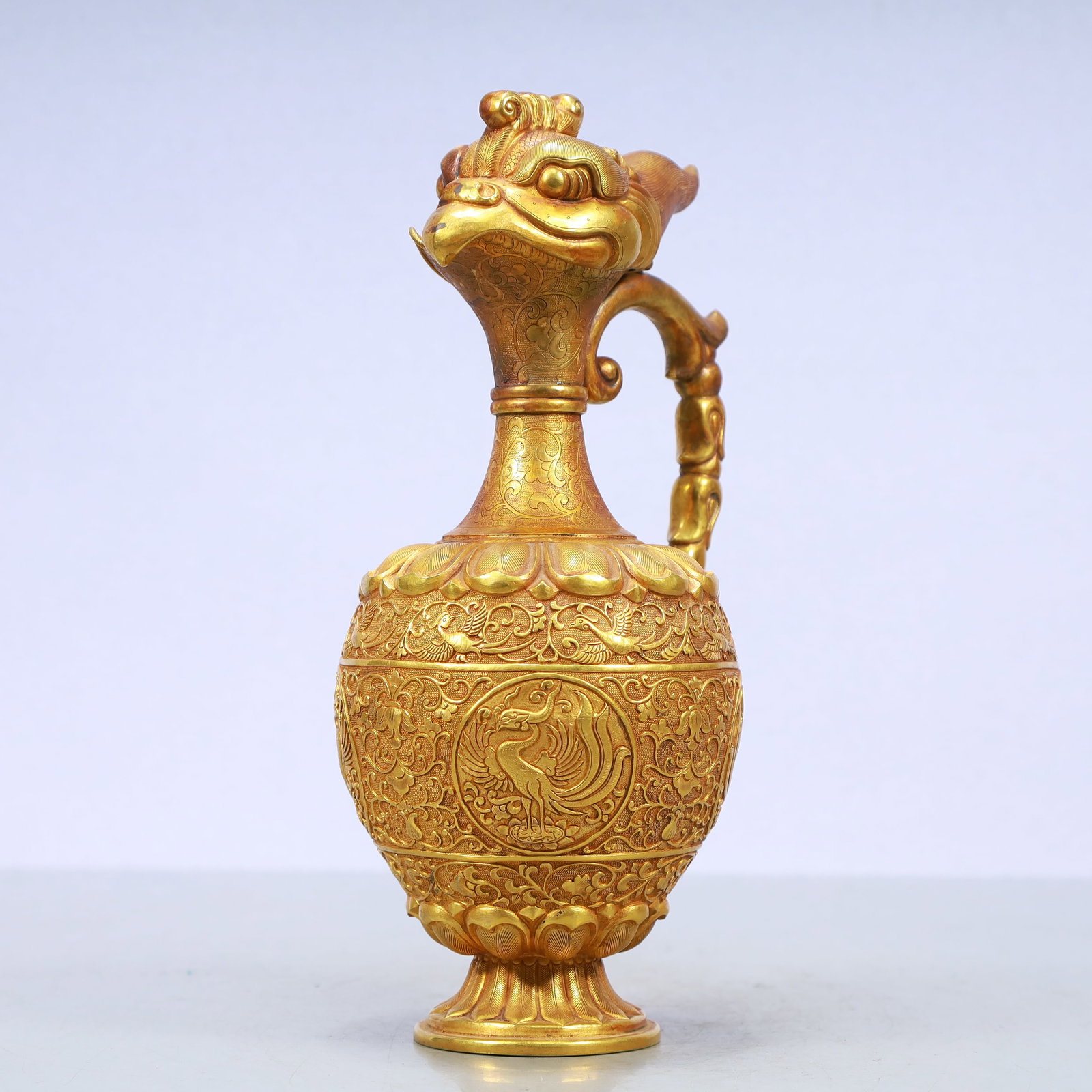 A Exquisite Gilt Bronze Lotus Pattern Phoenix Pattern Ewer - 4