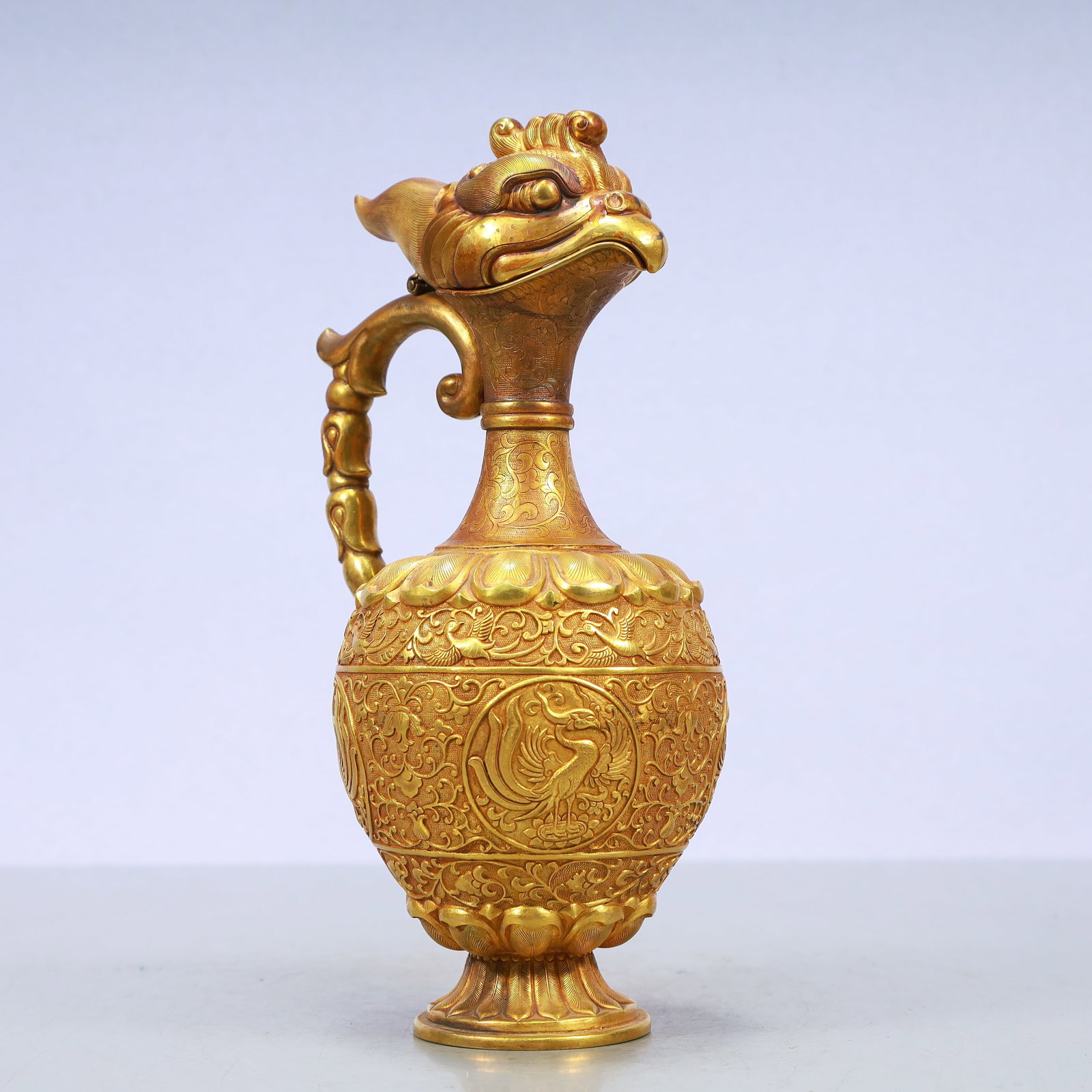 A Exquisite Gilt Bronze Lotus Pattern Phoenix Pattern Ewer - 6